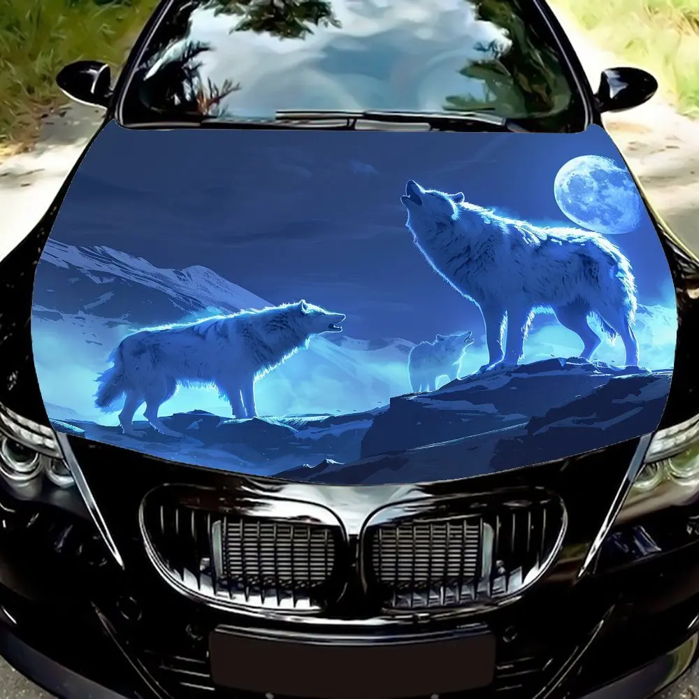 

Обертка на капот автомобиля Wolf Howling At The Moon — наклейка из ПВХ для грузовиков, капель и автомобилей, универсальная посадка, стильный графический дизайн, Ve