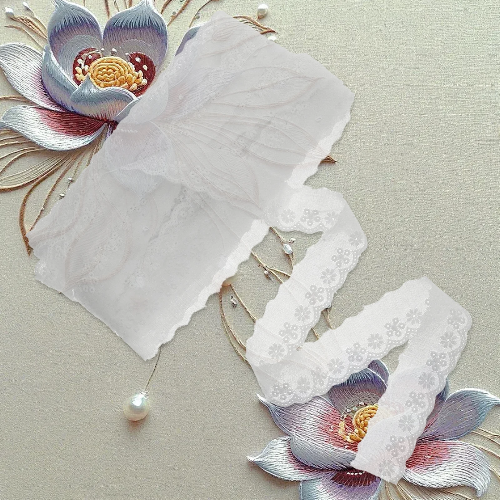 

Cotton Eyelet Lace Trim for DIY Home Textiles Clothing Accessories Soft Touch Generous Length Scallop Edge Ribbon