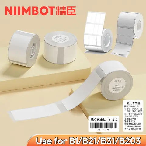Niimbot B1 White Sticker Waterproof Paper Adhesive Nail Label Anti-Oil For B21 B31 Mini Portable Thermal Printer Tape More Size