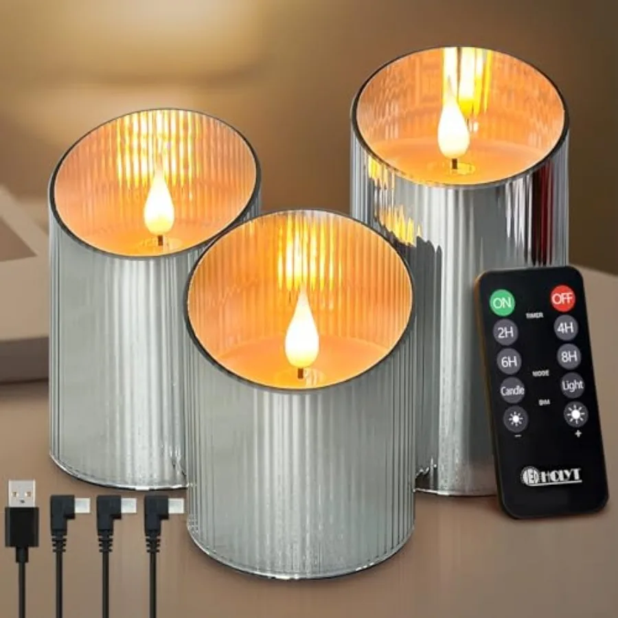 Rechargeable LED Flameless Candles, Realistic Flickering LED Flame Fake Candles with Remote and Timer, Built-in Battery Real Wa