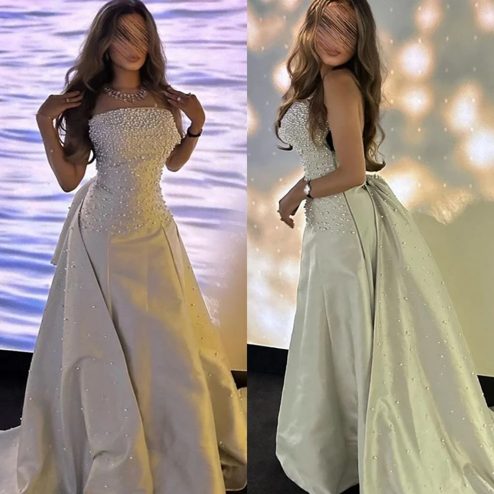 ที่กําหนดเองหรูหรา A-Line ชุดราตรีที่ไม่มีสายหนังซาตินอารมณ์และโอกาสพิเศษชุดอารมณ์หรูหราชุดปาร์ตี้