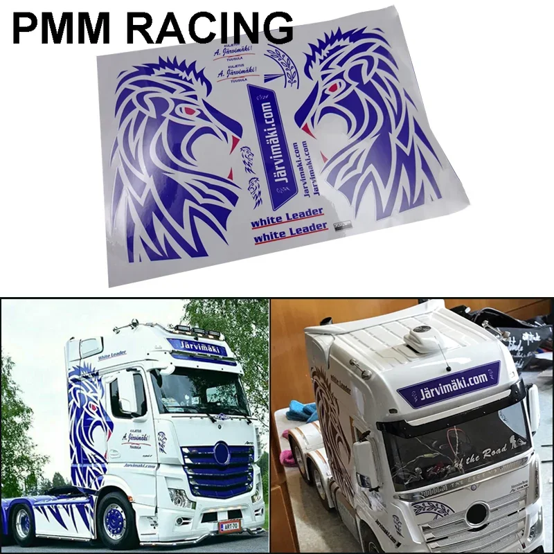 Blue Lion Livery Sticker Decorate for 1/14 Tamiya RC Truck Trailer Tipper Benz Actros 1851 3363 Car Diy Parts