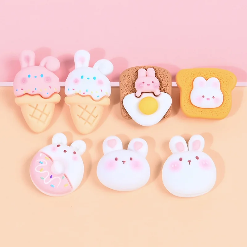 

10 Pcs New Mini Kawaii Cartoon Rabbit Ice Cream Cake Resin Flat Back Cabochons Scrapbook Diy Party Hairpin Accessories Decorate