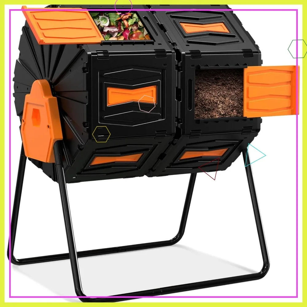 

45 Gallon Dual Chamber Compost Tumbler, Easy Assemble Rotating Composter for Garden & Kitchen Waste