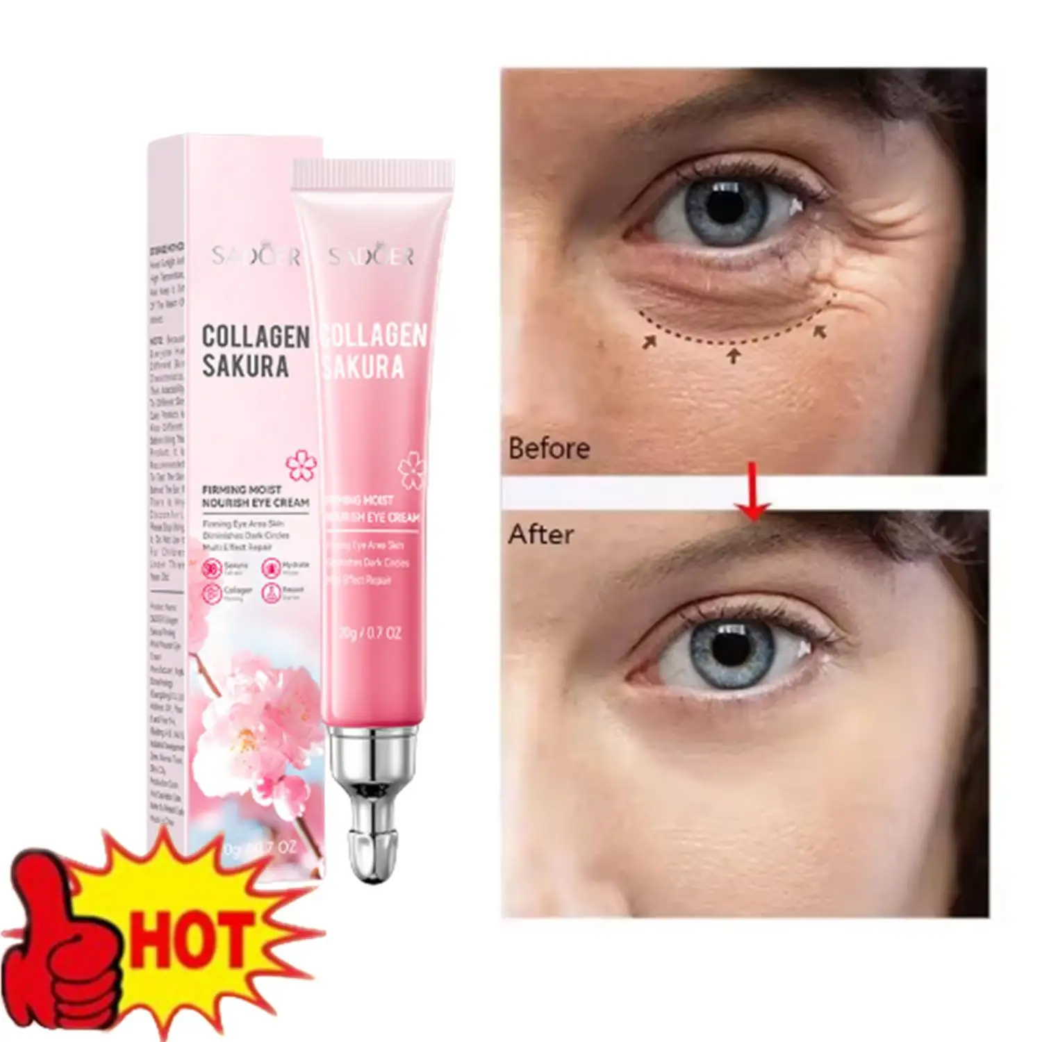 SADOER Sakura Eye Cream Anti Dark Circle Removal Eye Bags Firming Moisturizing Eye Cream Beauty Skin Care Product