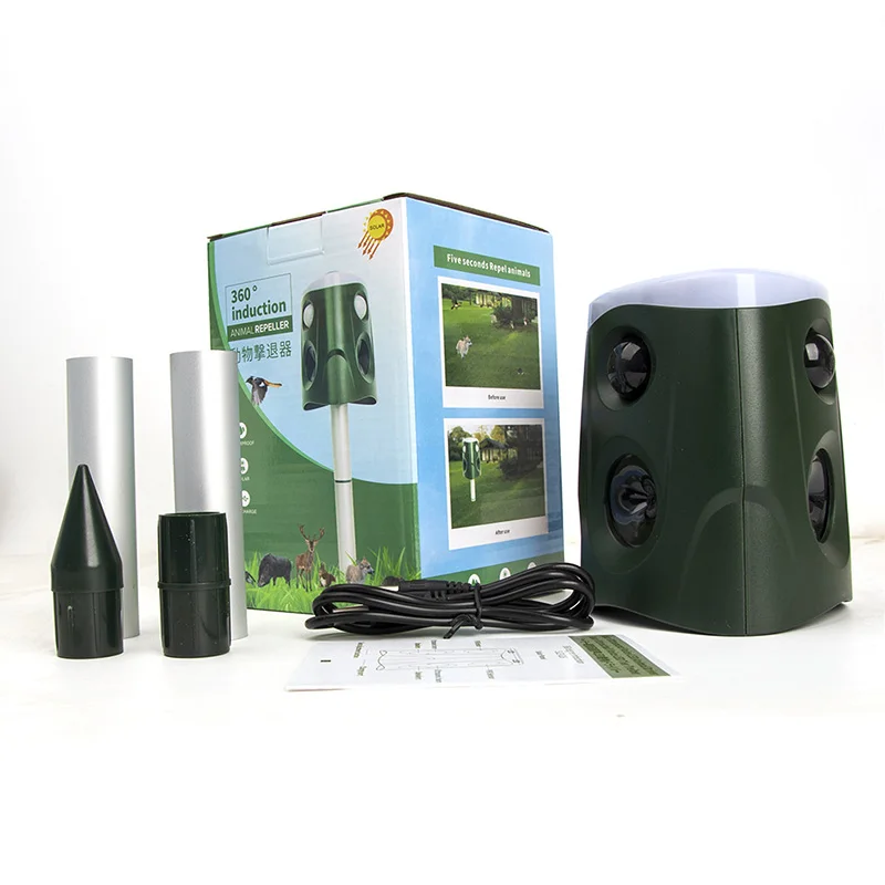Repelente de animales ultrasónico Solar de 360 grados, luz de Flash LED resistente al agua, repelente al aire libre para jardín, mapache, Skunk, rata, perro, zorro