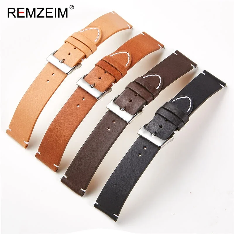 18 20 22 24mm Calfskin Leather Watch band Strap for Amazfit Huawei GT Galaxy Watch 42 46mm Gear S3 WatchBand Quick Release