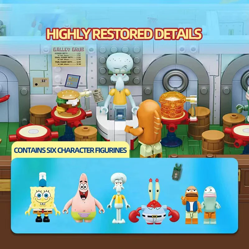 Spongebob Cartoon Krusty Krab Restaurant Building Blocks Creative Canteen Scenes Model Bricks Desktop Ornaments Toy For Kid Gift image 4