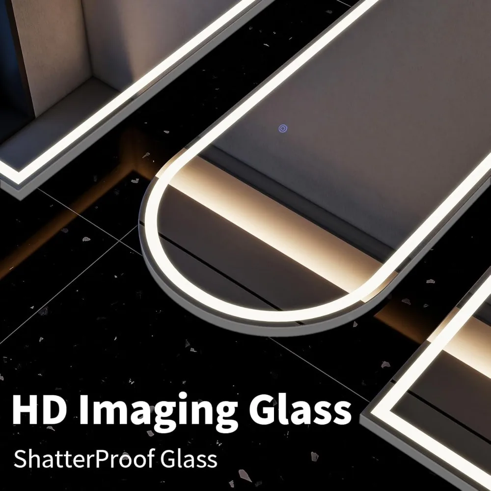 調光可能な3色モード付き、自立式または壁掛け式のフルレングスLEDライト付きアーチ型フロアミラー