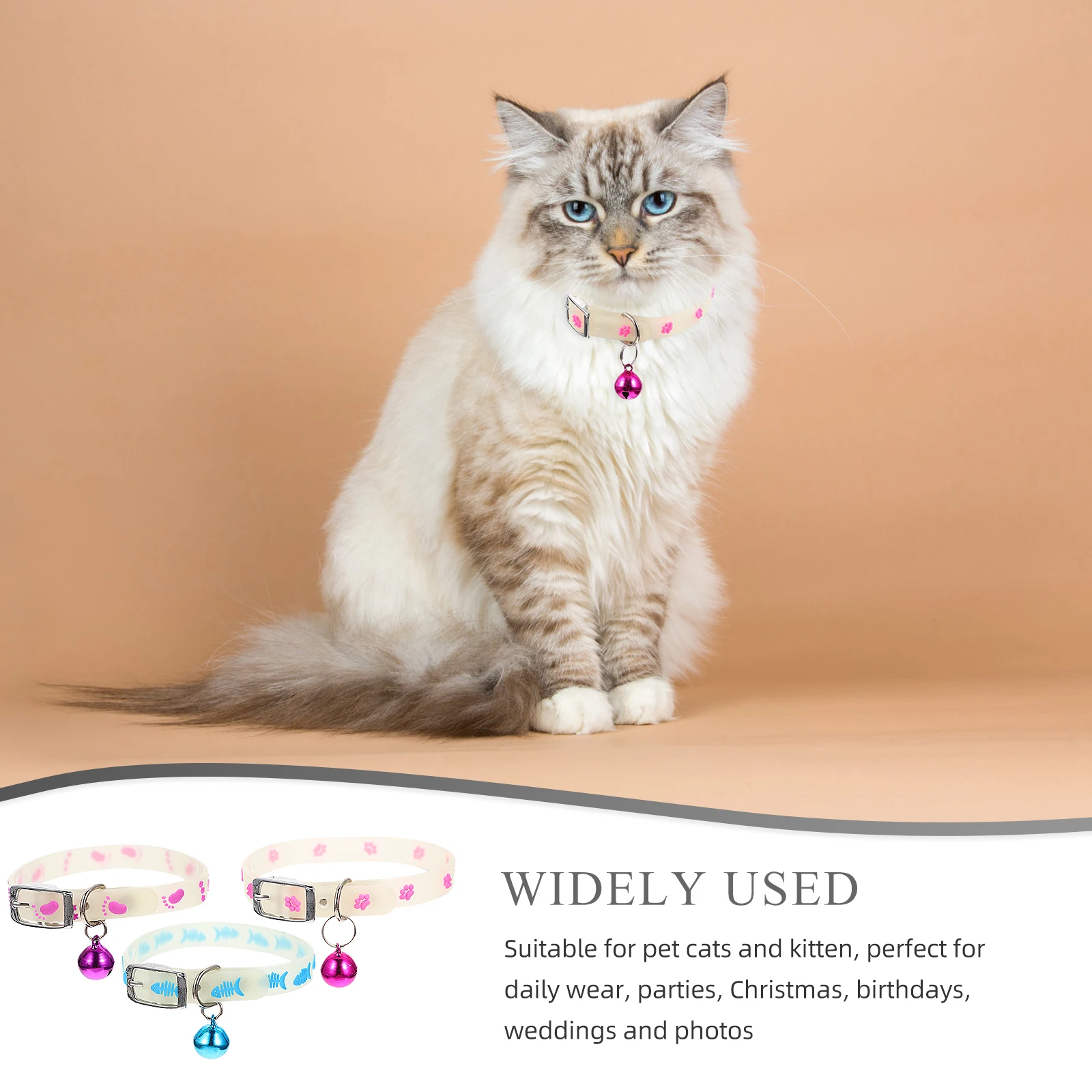 Collar fluorescente para mascotas, collares para cachorros pequeños de gato nocturno, silicona, antipérdida, Color aleatorio, estampado de pata de hueso, 3 uds.