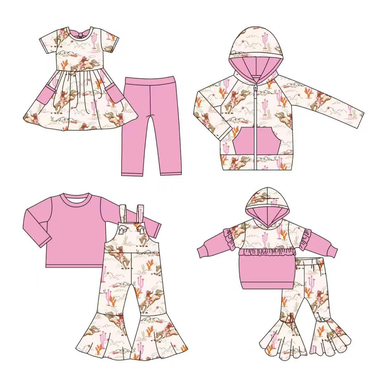 

Country style hooded patchwork sweatshirt paired with flared pants girls' suit custom lace wholesale