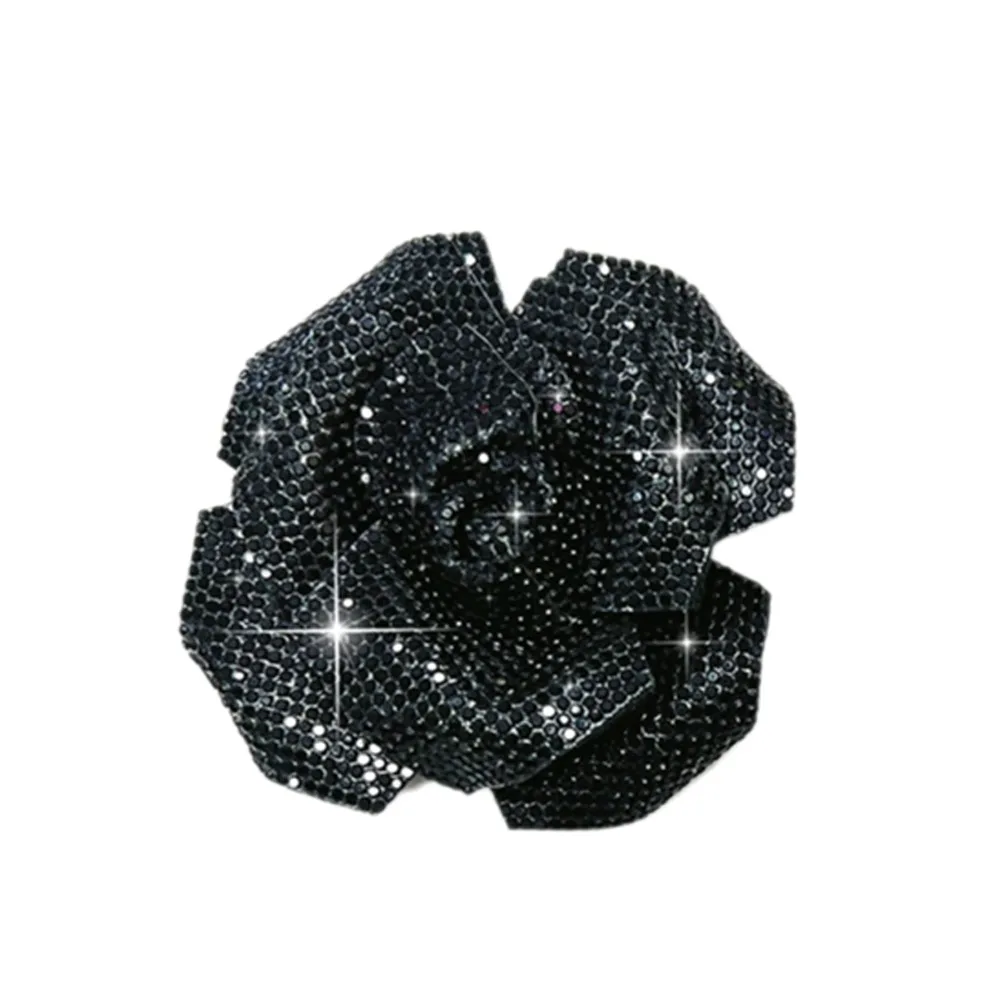 3D Rose Rhinestone Flower Patches Sparkling Embellishment Rose Brooch Fabrics DIY Craft Flower Brooch Fabrics Sewing Supplies