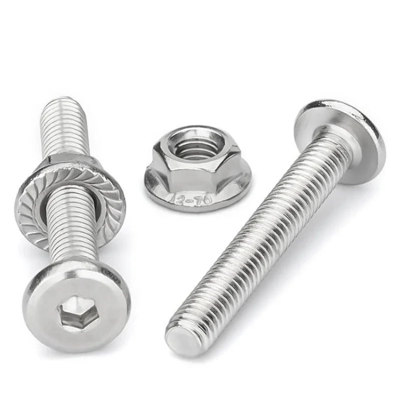 M3 M4 M5 M6 M8 M10 M12 304 Stainless Steel Flat Head Beveled Inner Hexagon Screw Nut Full Flange Screw Cap Beveled Bolt