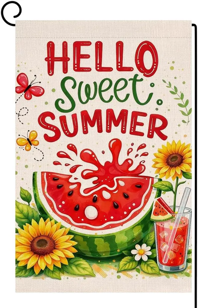 BLKWHT Summer Watermelon Garden Flag 12x18 Vertical Double Sided Welcome Beach Seasonal Holiday Outside Decorations Burlap Y AAS