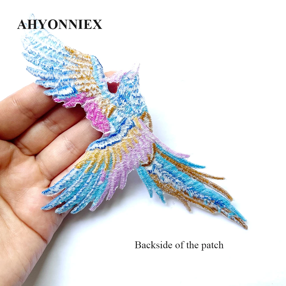 AHYONNIEX 1 Pair Phoenix Embroidered Repair Patches Bag Jacket Jeans Iron On Patches for Clothes Fashion Glue Sticker