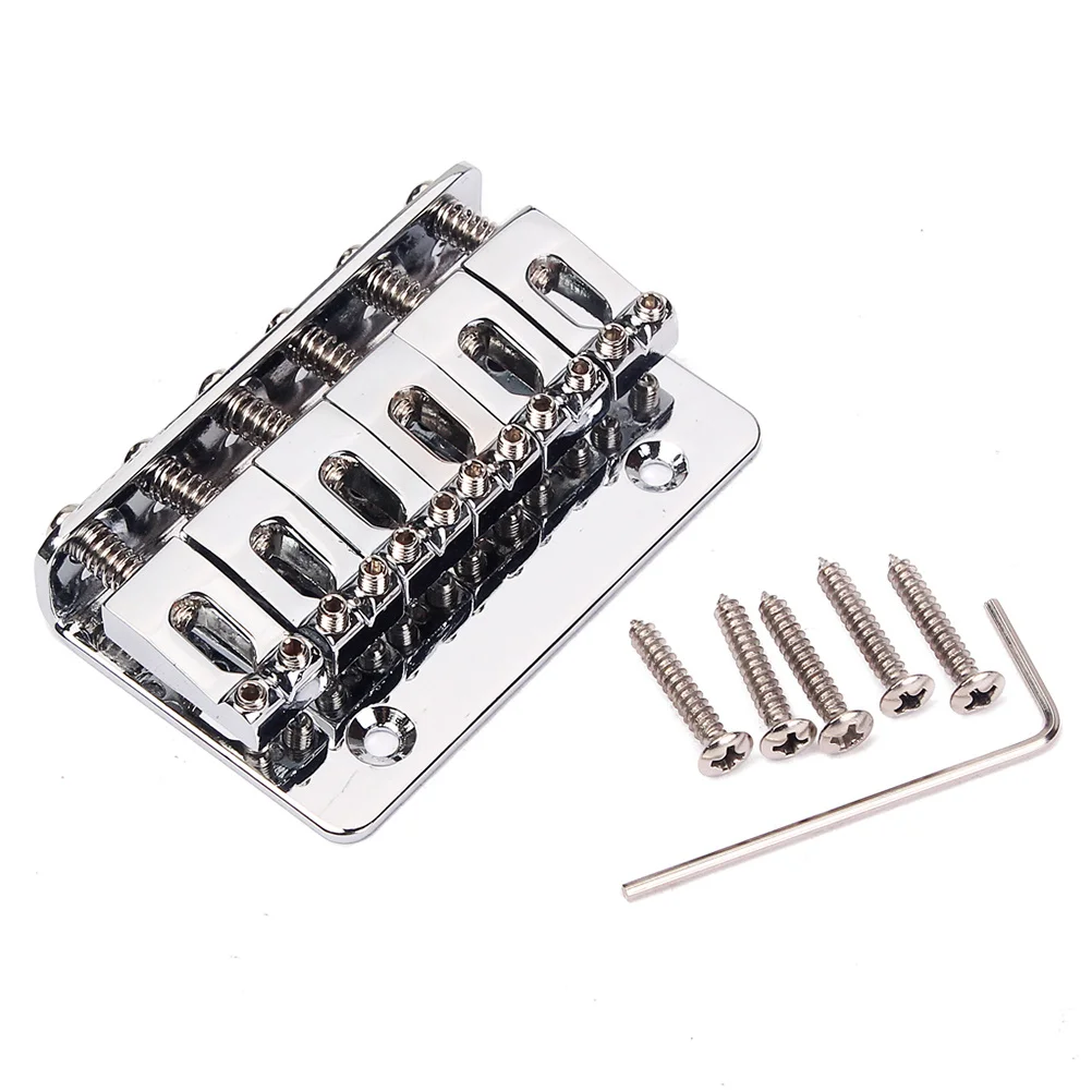 

65mm 6 String Hard Tail Guitar Bridge Silver Stable Electric Bass Bridge 5 Screw Adjustable Vintage Style Solid Metal Sweet Tone