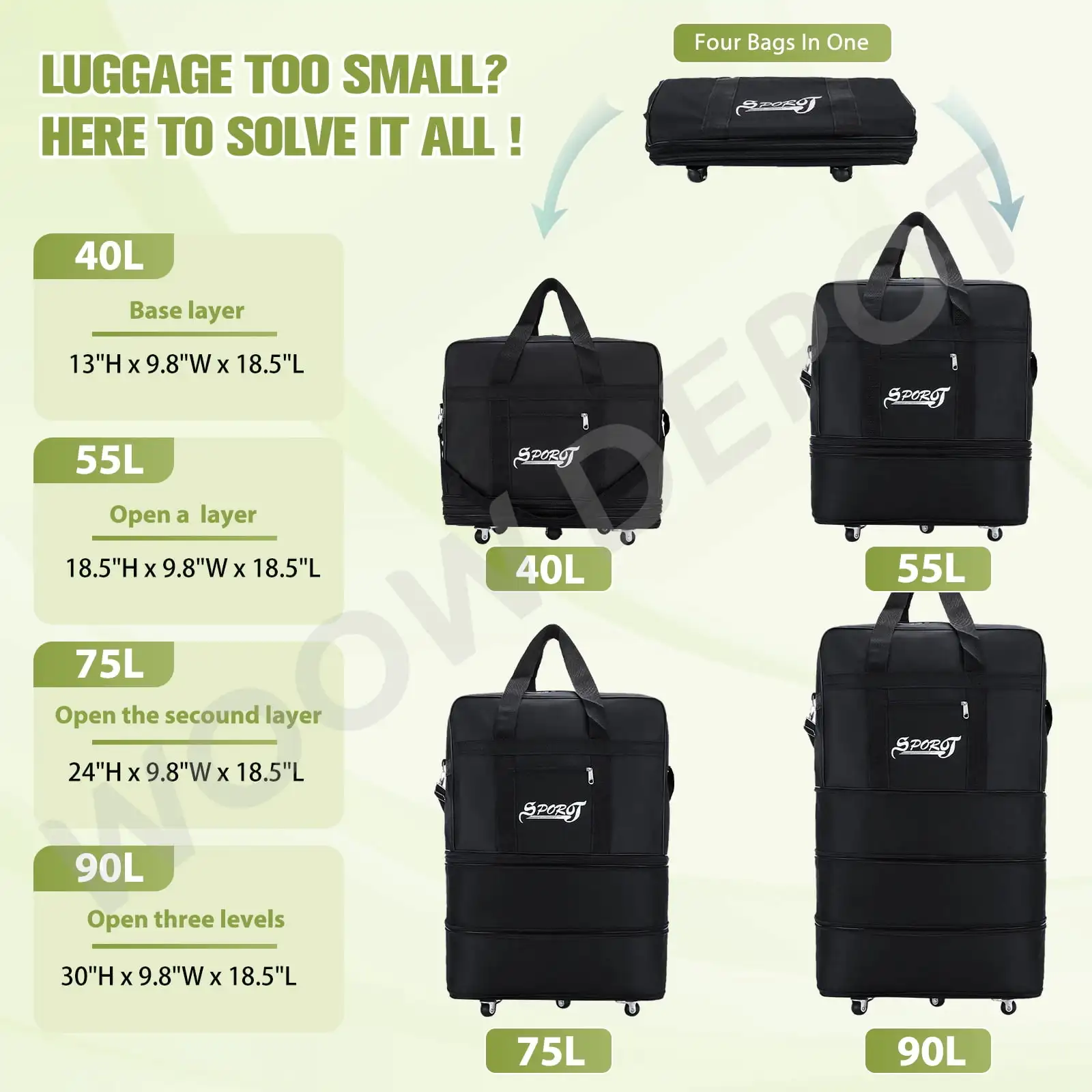 36in Expandable Suitcase Bag 4 Layer Collapsible Rolling Luggage Wheeled Duffle Bag Large for Home Storage Cargo Travel Business Moving