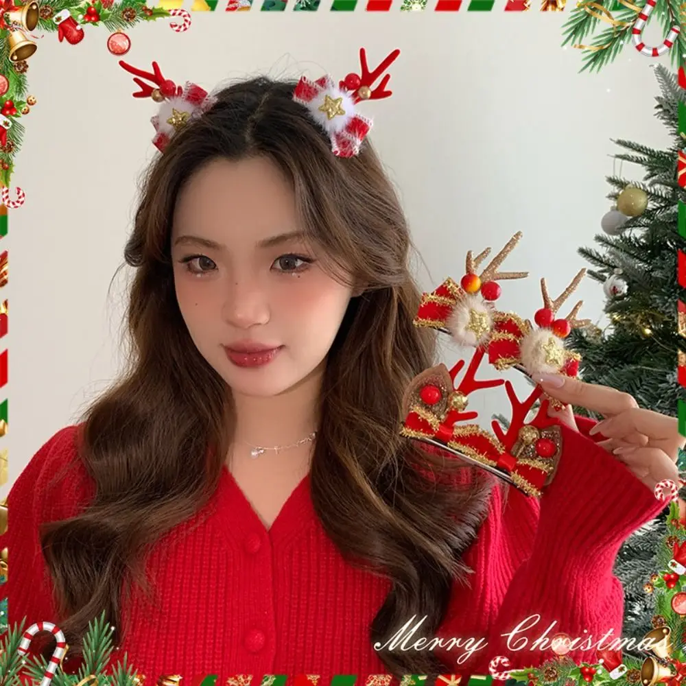 Merry Christmas Decor คริสต์มาส Elk Hairpin Bowknot เลื่อมเด็กกวาง Antler ผมคลิป Star เกาหลีอุปกรณ์เสริมผม