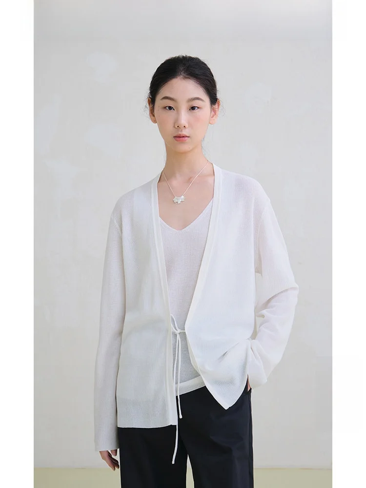 

Lp Original Travel Linen Knitted Cardigan Strap Simple Commute Top Loose Women's Faion Soft Long Sve