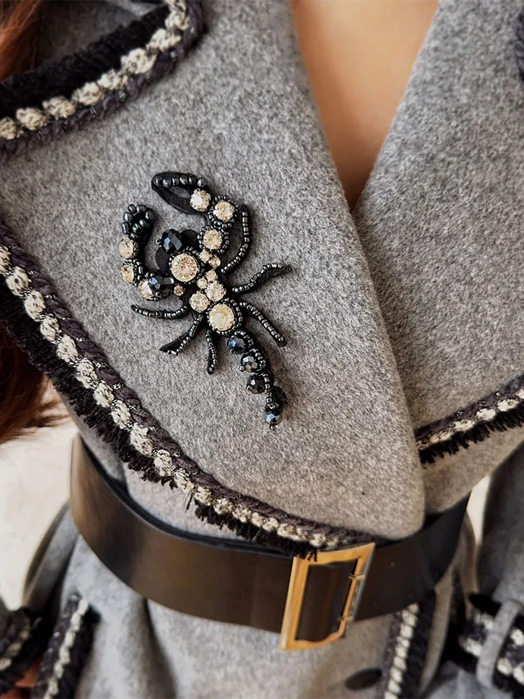 Dabuwawa Notched Double Sided Woolen Long Coat Women New Arrival Epaulet Double Breasted Jacket Elegant Outwear Y2K DA1DCO002