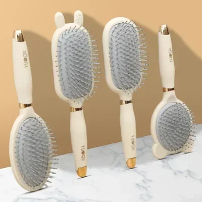 Liquid Silicone Air Cushion Hair Brush Student and Women\'s Smoothing Curling Massage Comb with Cleaning Claw Portable