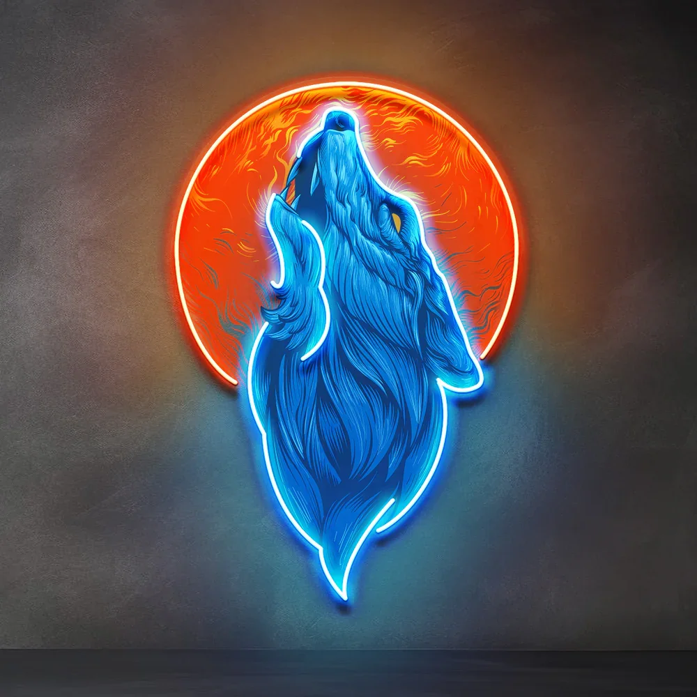 Blue Wolf Head Neon Sign Wall Decor Cool Anime Neon Game Room Bar Beer Club Sign Personalized Bedroom Wall Hanging