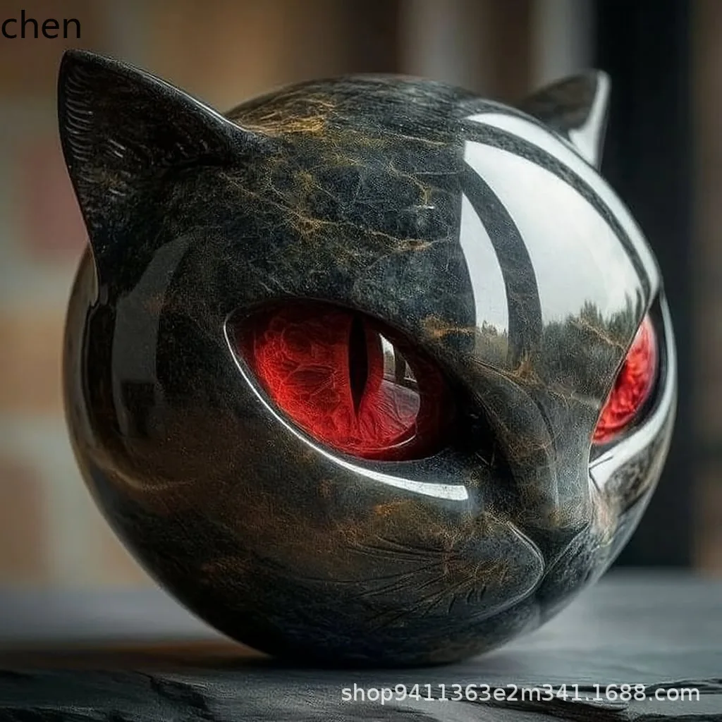 CZ Resin Black Cat Stone Carving Cat Head Ornament Gray Blue Optional