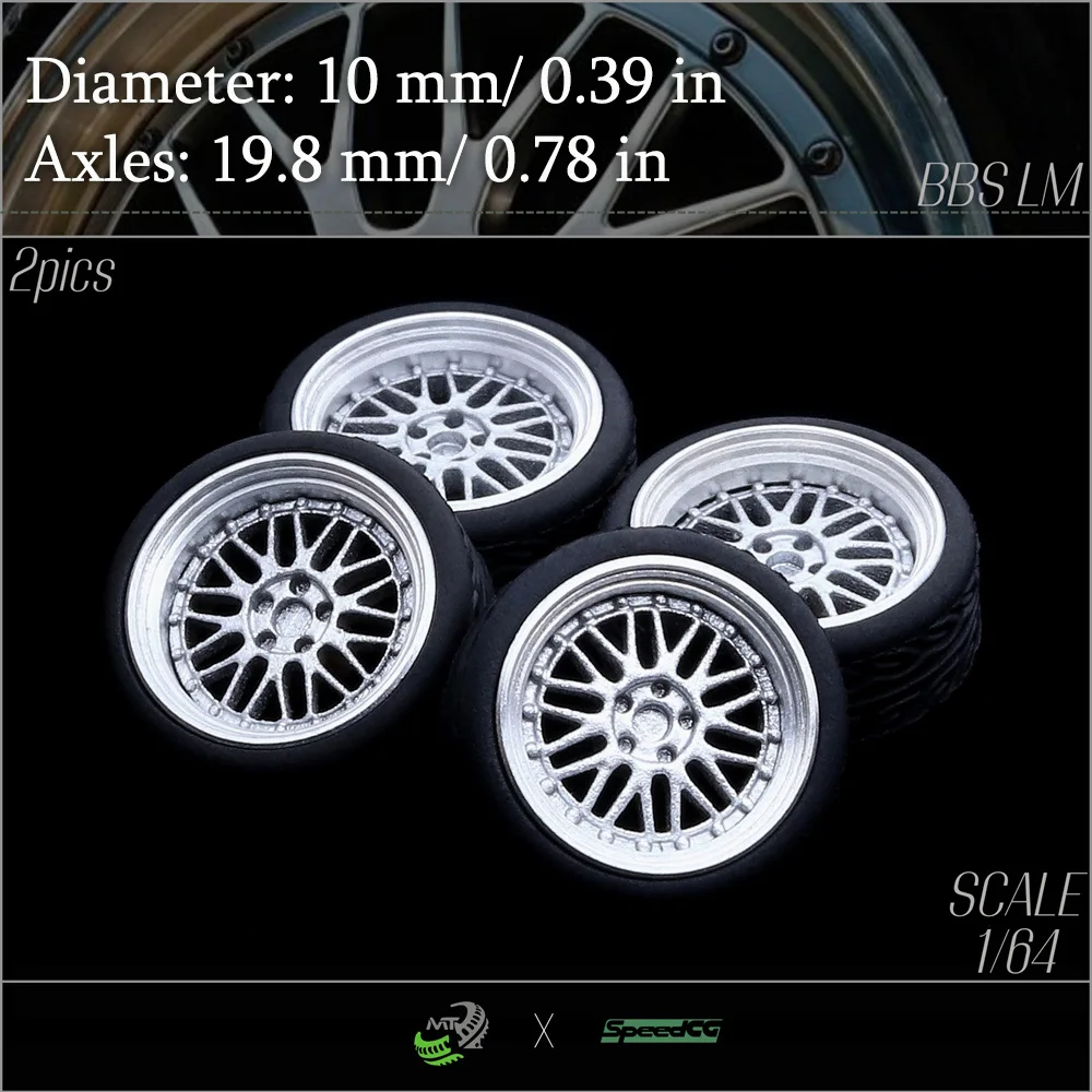 Speedcg 1/64 Metal Outer Ring Wheels Diameter 10mm&11mm with Rubber Tires Kit Luxury Model Car Modified Parts Tomica Model Car