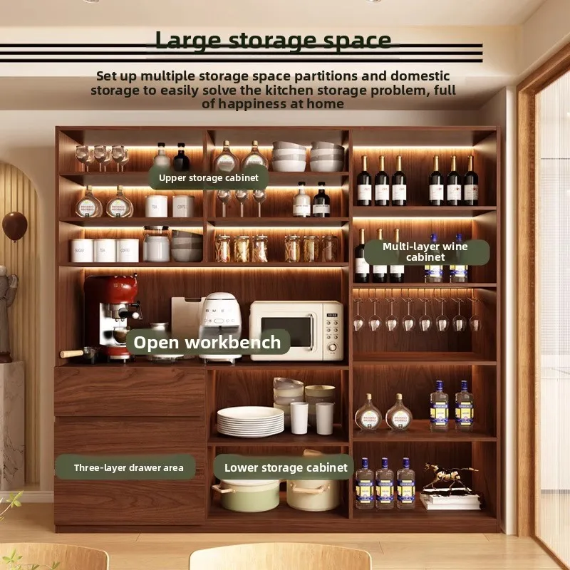 Full Oak Wood Dining Sideboards Cabinet Living Room Home Walnut Glass Cupboard Against The Wall Integrated High Kitchen Cabinet