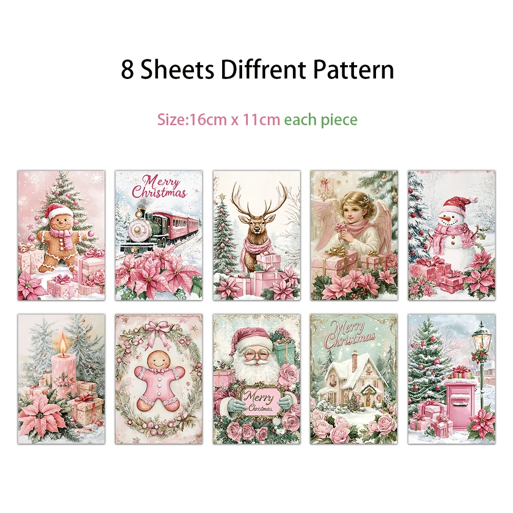 10 قطعة بطاقات عيد الميلاد الوردية الرجعية مهرجان الشتاء الأيائل ملصقات جدار الملصقات البطاقات البريدية غرفة الزينة