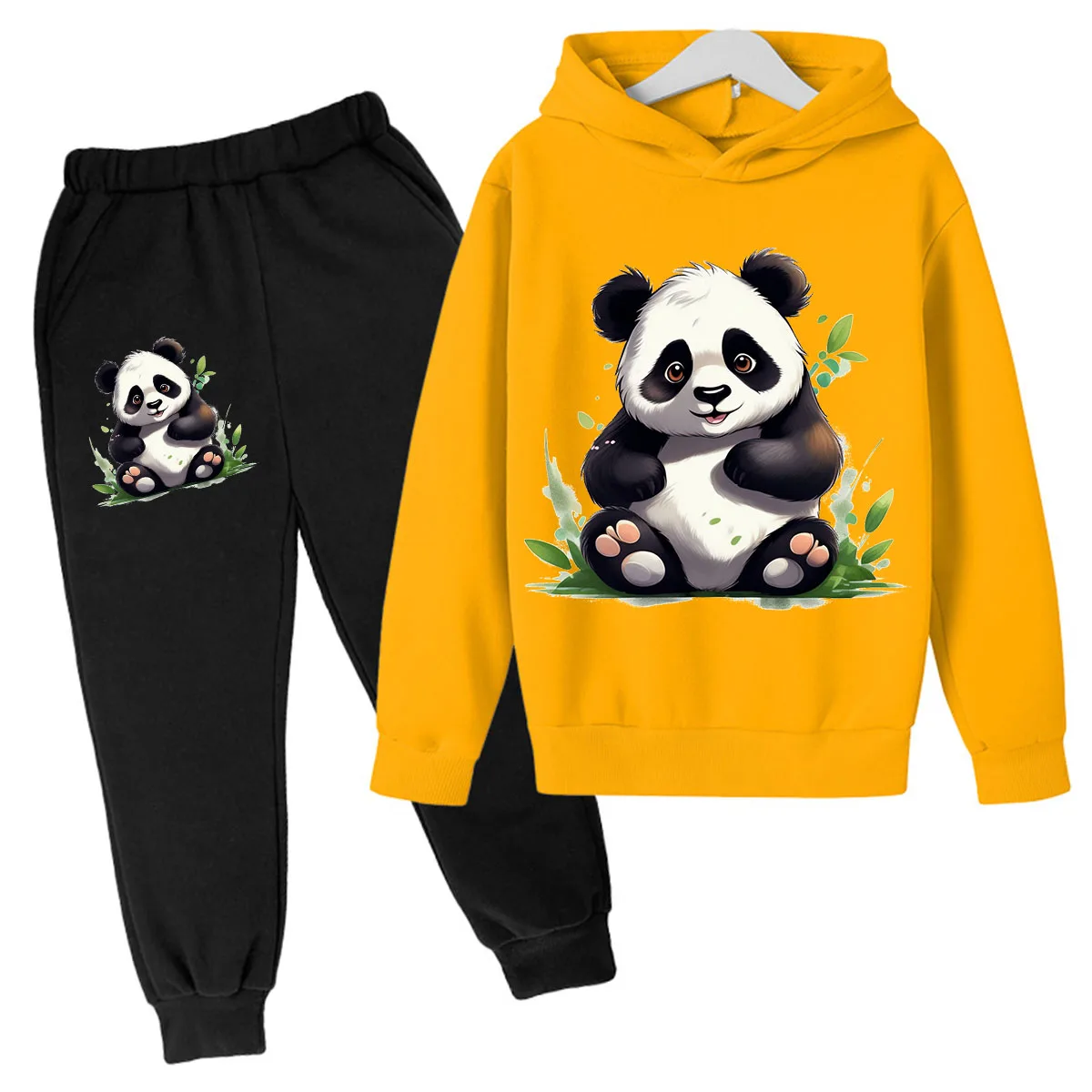 Panda Tuan Yuan Cartoon Painting Boys and Girls Fashion Leisure Sports Sweater Hoodie Set Christmas Gift Spring and Autumn Seaso