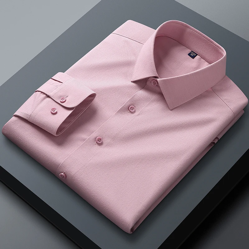 2025Highend New Wool Unlined Garment Long-sleeved Shirt No-iron Pure Color Breathable Casual Slim Business Mens Clothing Blusas