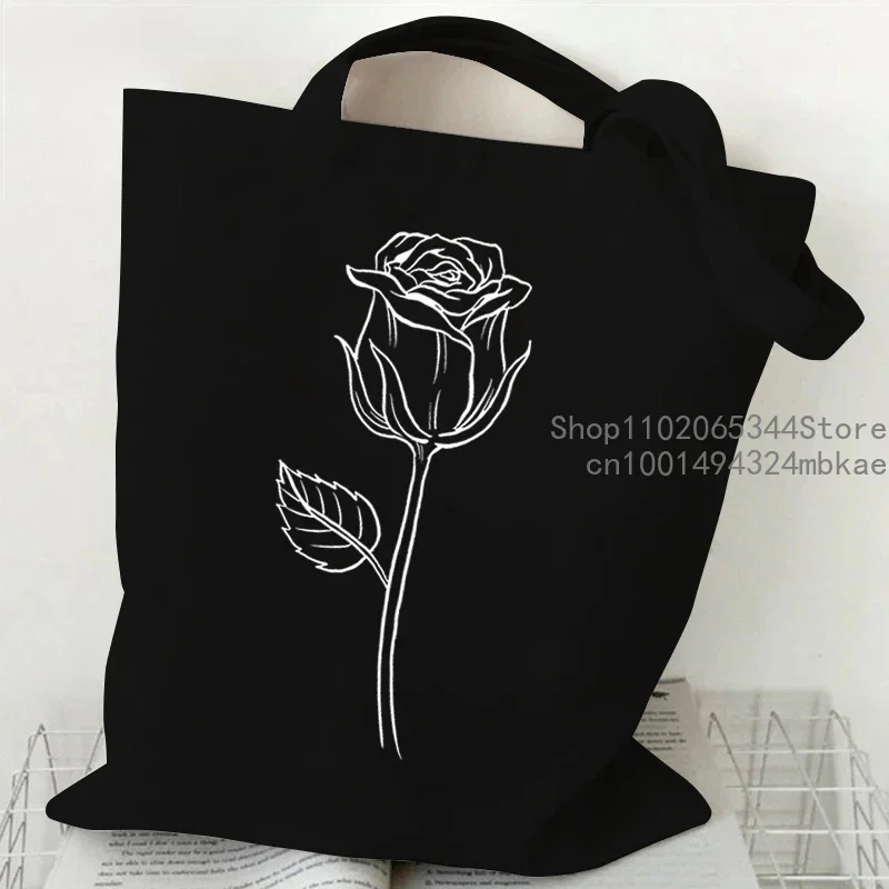 Christian Faith Floral Canvas Tote Bag Women Vintage Rose Shopping Shoulder Bags Flower Plant Graphic Lightweight Travel Handbag