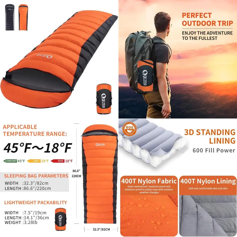 

High-Quality 600 Fill Power Down Sleeping Bag for Adults - Ideal for Cold Weather Camping, Backpacking, and Hiking Adventures