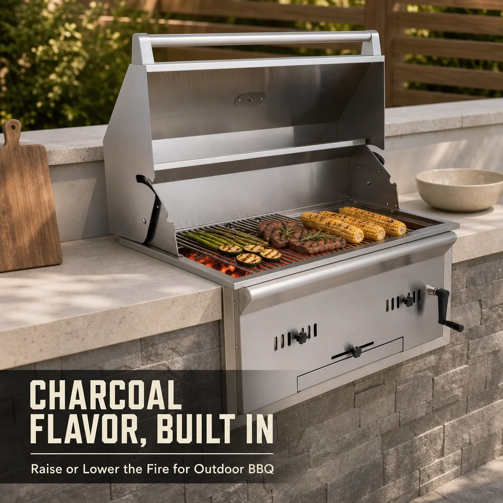 Stainless Steel Built-In Charcoal Barbecue Grill with and Waterproof Design for Home Outdoor Party Use