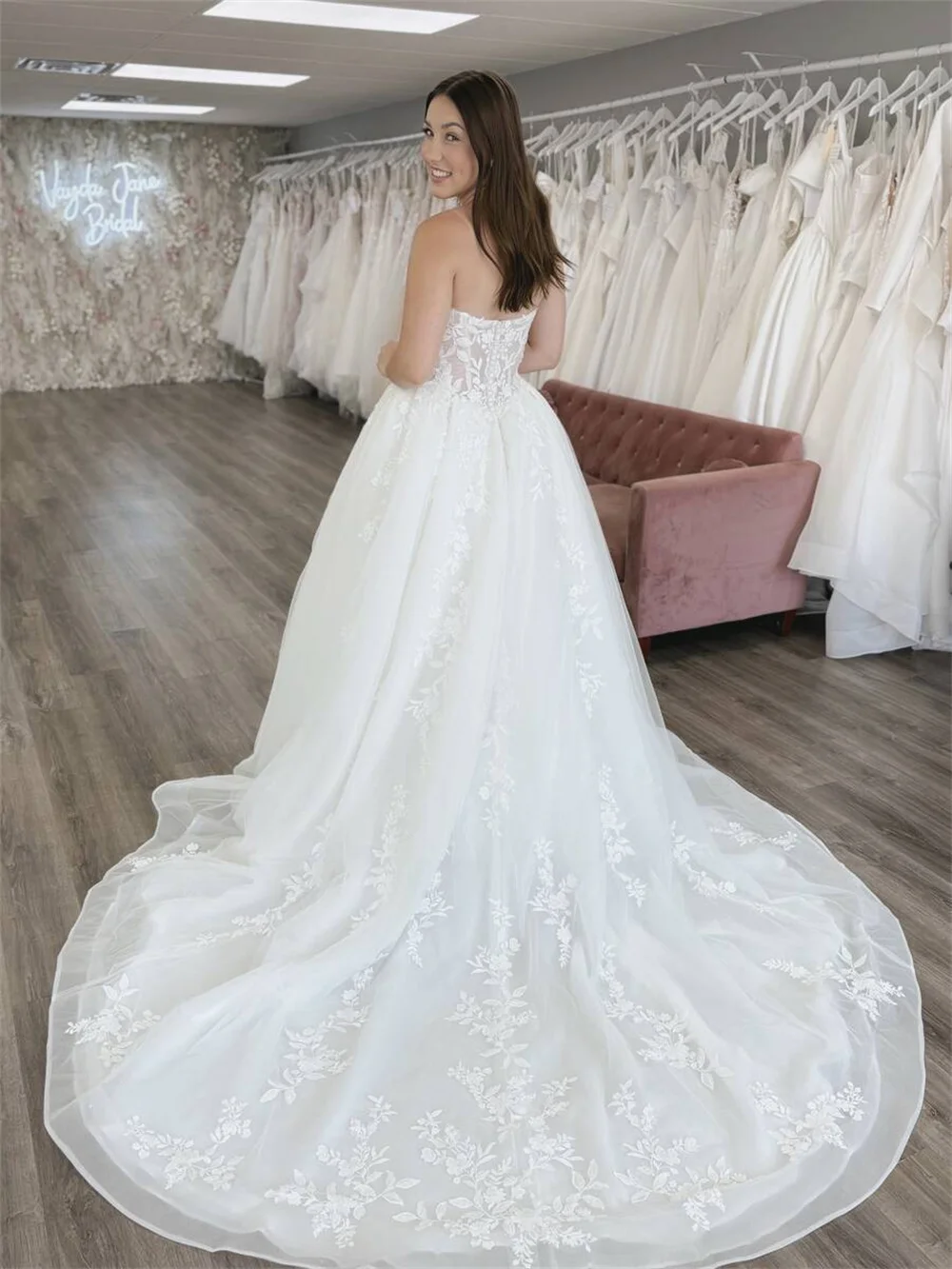 Kyoto-vestido de novia sin mangas de tul blanco personalizado, sin tirantes, con cremallera en la espalda, elegante vestido de noche de corte a 2025