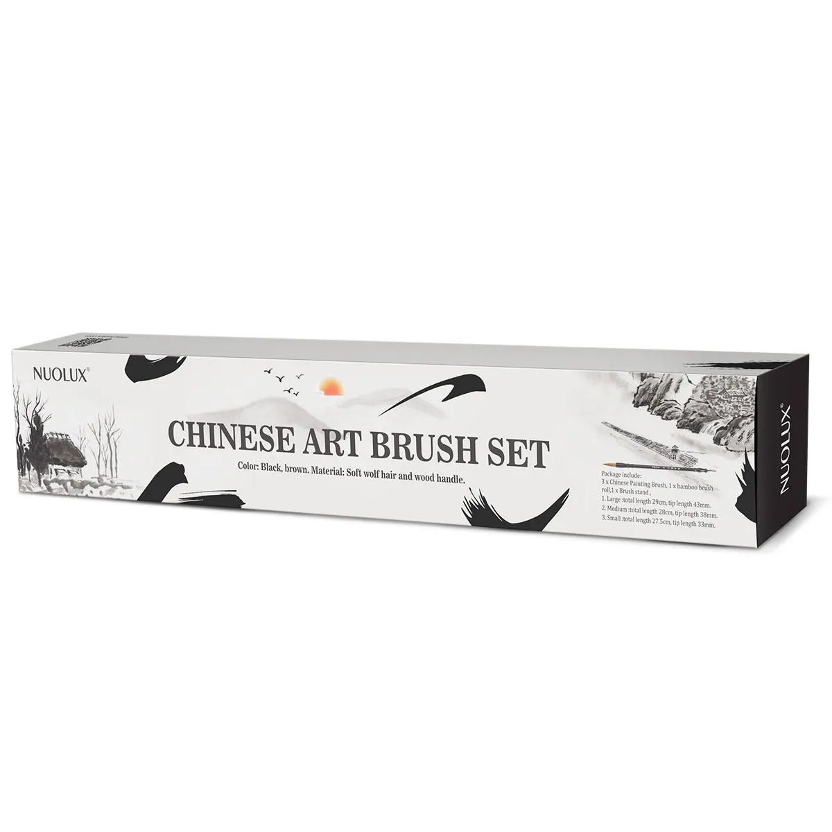 Wolf Hair Chinese Calligraphy Brush Set Black Brown Wood Handle 28Cm 27.2cm 26.8cm Drawing Writing Painting Beginners Kit