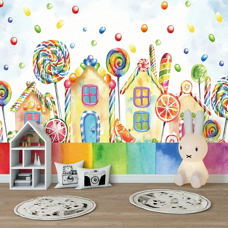 Custom 3D Photo Wallpaper Hand Painted Mural Cartoon House Lollipop Children Room Bedroom Kindergarten Wall Decoration Painting