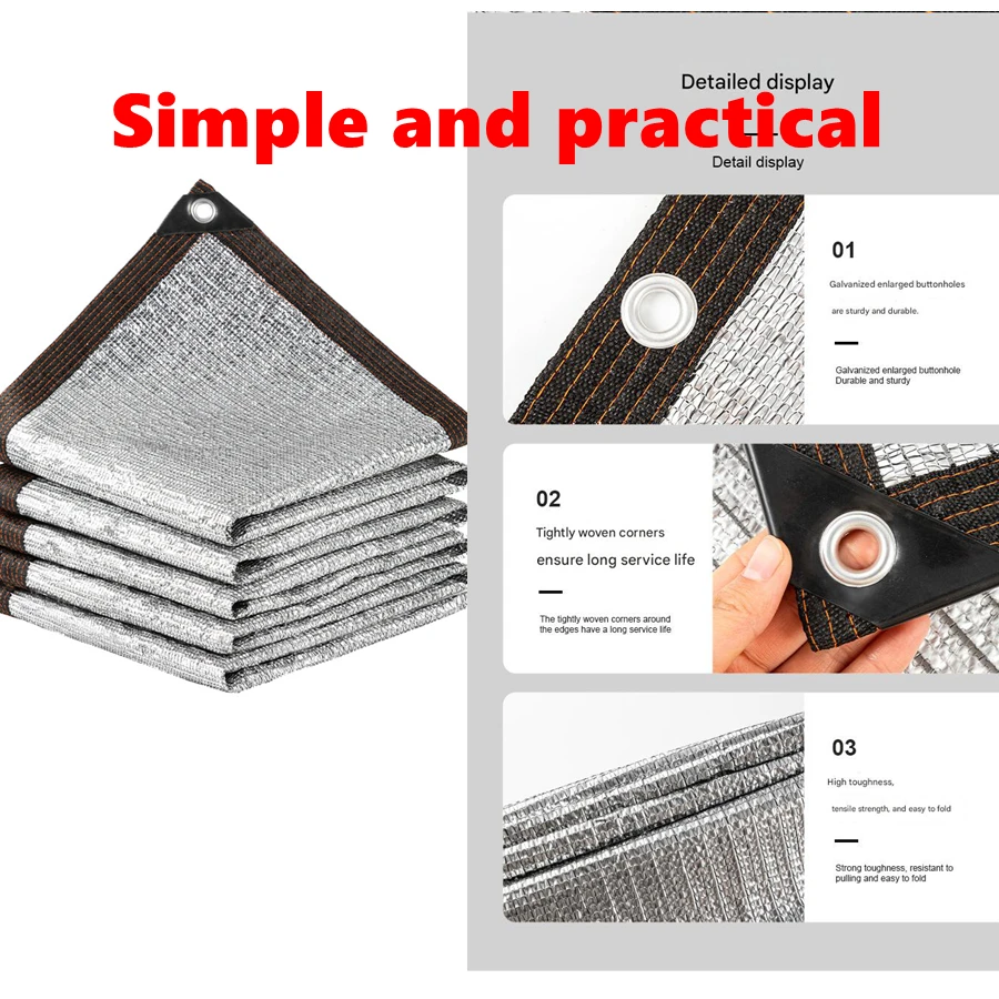 16 pin encrypted aluminum foil sunshade net, heat-resistant edge wrapping, perforated insulation net, practical summer sunshade