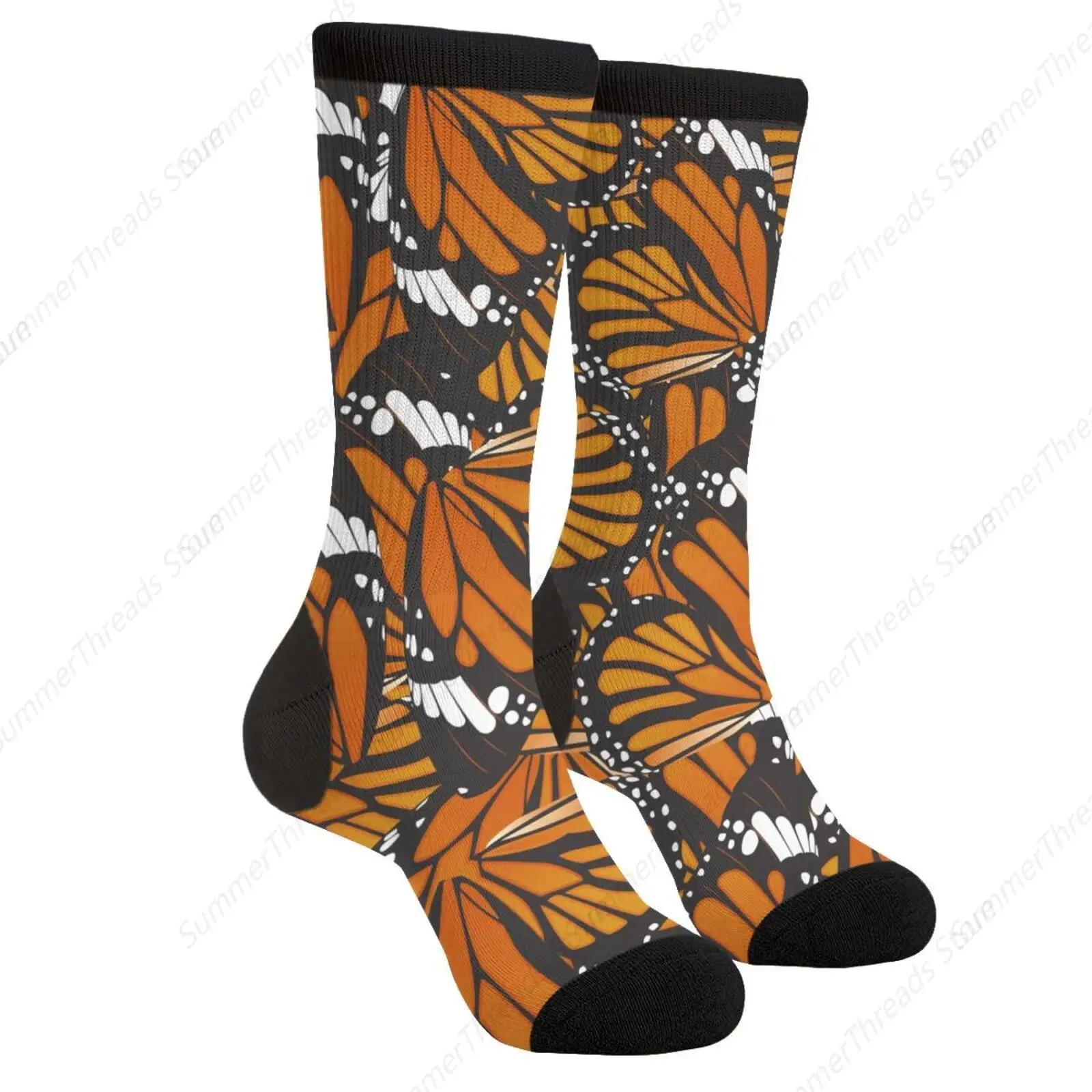 Monarch Butterfly Wings Orange Funny Novelty Crazy Crew Tube Socks, Men'S Women'S Casual Dress Socks