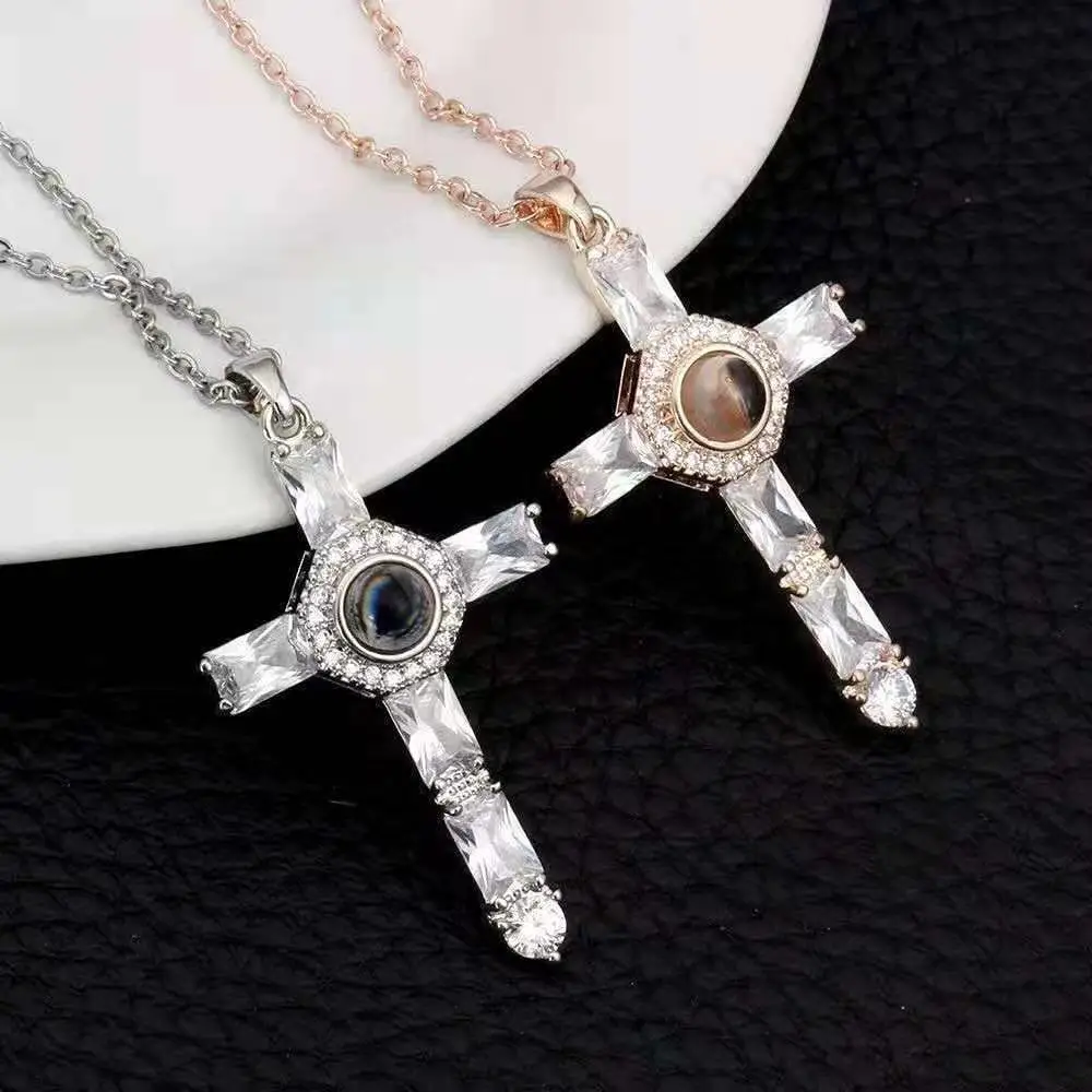 Projection Necklace scripture Languages Cross Necklaces For Lover Family 2025 Creative Couple Romantic Jewelry Gifts