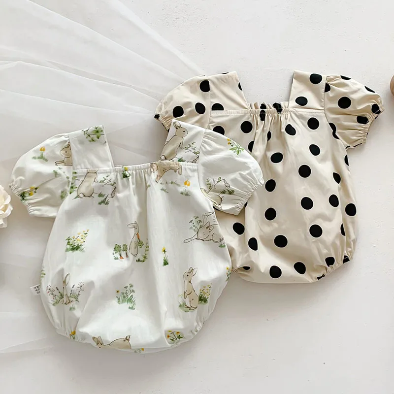 2025 New Summer Newborn Baby Girls Romper Short Sleeved Cotton Print Toddler Baby Girls Jumpsuit 0-24M Children Clothes 2