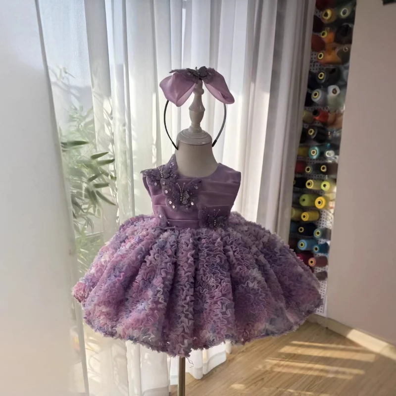 Children Girls Purple Princess Dress Costume Kids Birthday Evening Gown Fashion Tutu Pageant Party Flower Girl Wedding Outfit