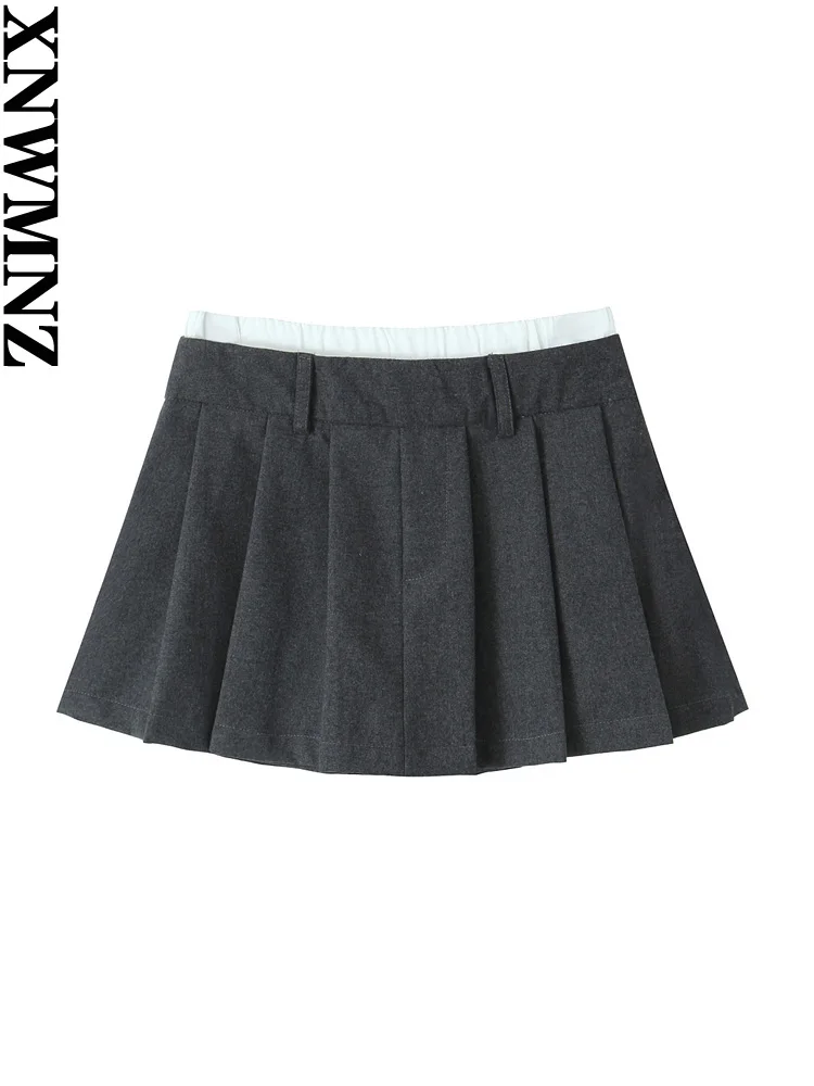 XNWMNZ 2024 Women's Fashion Double layered Waist Wide pleated Skort High Street High Waist Zipper Versatile Female Shorts Skirt