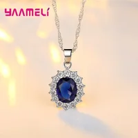 Authentic 925 Sterling Silver Plated Women Wedding Engagement Jewelry Sets Princess Oval Zircon Crystal Necklace Earrings Ring 4