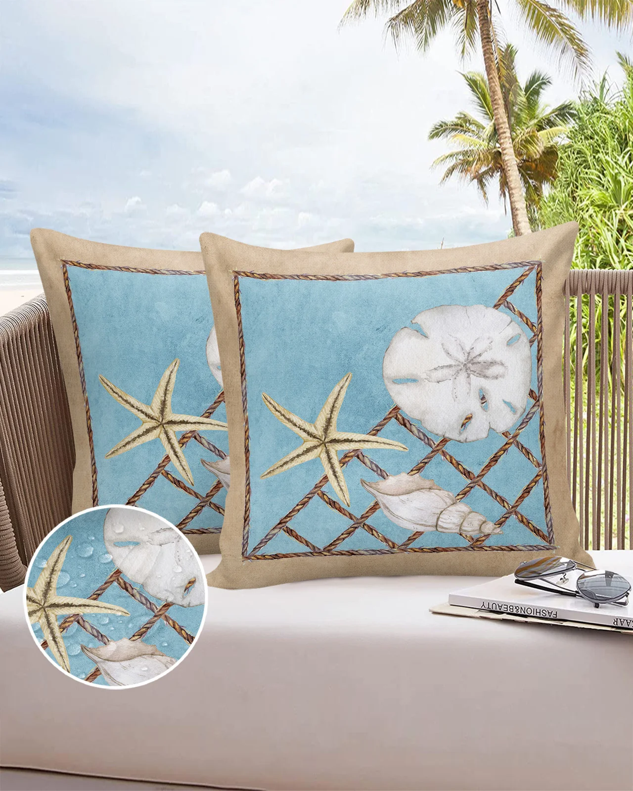 Ocean Starfish Shell Hemp Rope Summer 2/4PCS Outdoor Garden Chair Waterproof Cushion Cover Home Decor 45/50/60cm Pillow Case