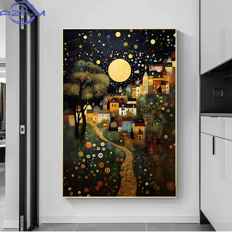 Gustav Klimt Inspired Landscape Canvas Painting Art Print Floral Tree of Life Poster Mural Forest  Modern Wall Home Decor