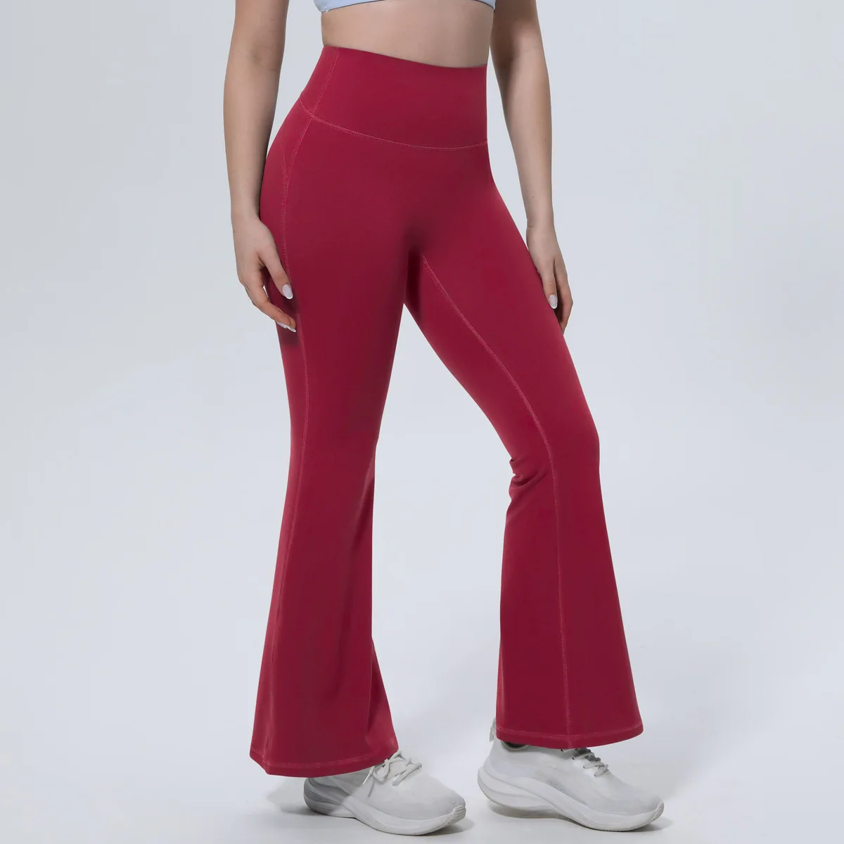 High-Waist Tummy Control Wide Leg Pants Women's Sport Running Fitness Flared Yoga Wear Color Block Pure Solid New
