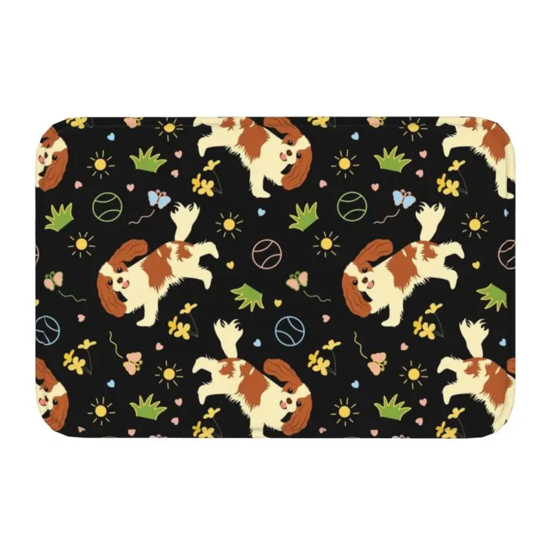 Playing The Cavalier King Charles Spaniel Front Door Mat Anti-Slip Absorbent Pet Dog Doormat Floor Bath Entrance Rug Carpet