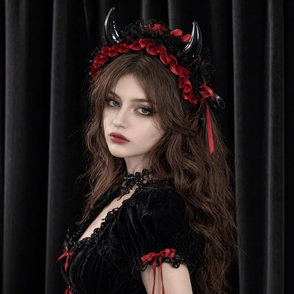 Dark Style Ruffle Devil's Corner Hair Band Bow Punk Little Devil Headband Tulle Cosplay Gothic Headwear Lolita Accessories